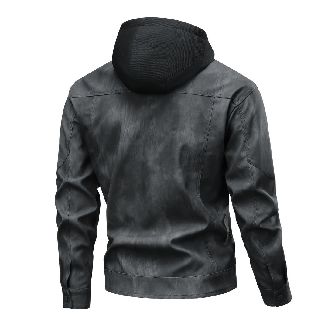 Herren Modische Kunstlederjacke mit Hoodie Echo Archiv