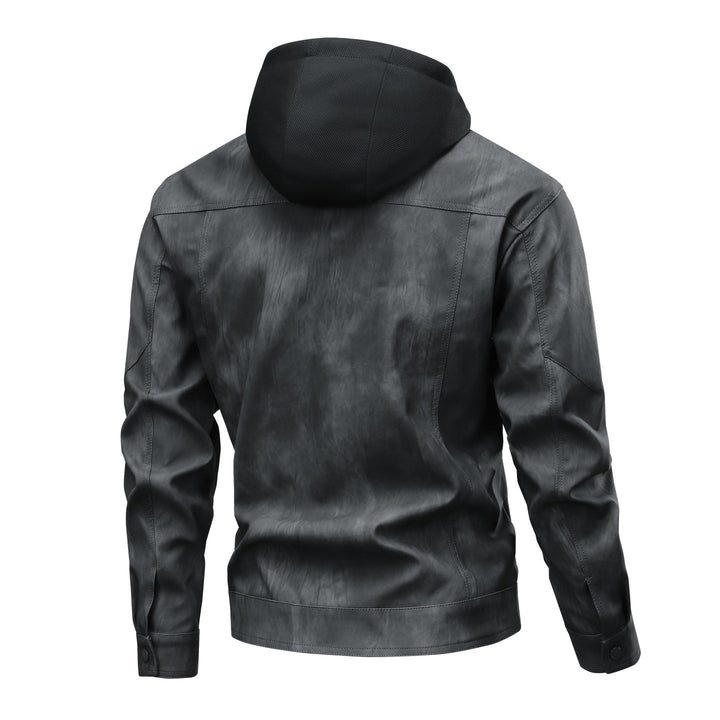 Herren Modische Kunstlederjacke mit Hoodie Echo Archiv