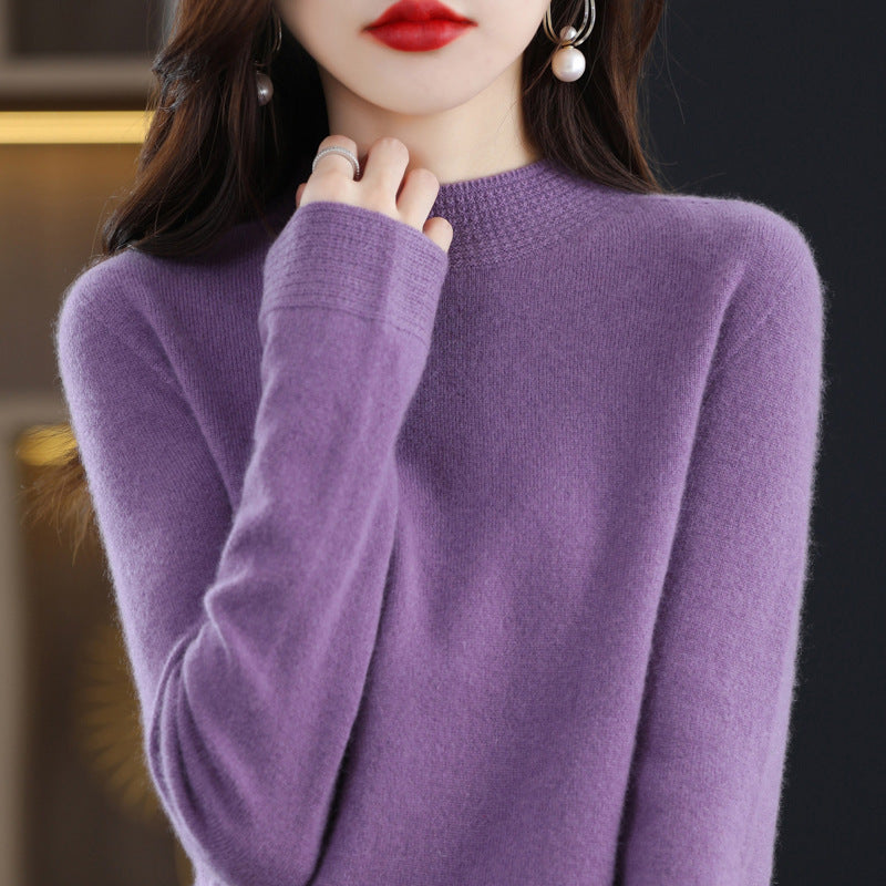 Damen Leichter Feinstrick-Mockneckpullover mit strukturierter Kragenblende Echoarchiv
