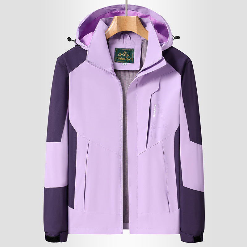 Damen Softshell‑Trekkingjacke mit atmungsaktiver Membran, verstellbarer Kapuze und Colorblock-Design Echoarchiv