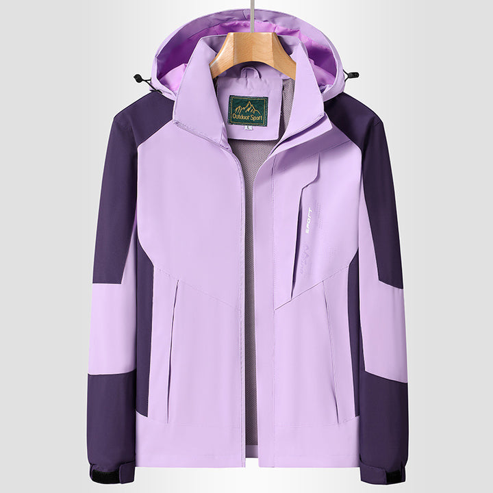 Damen Softshell‑Trekkingjacke mit atmungsaktiver Membran, verstellbarer Kapuze und Colorblock-Design Echoarchiv