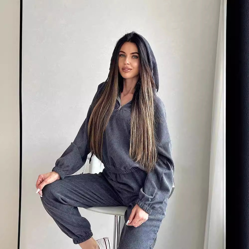 Damen Cordstoff Loungewear-Set mit Kapuzenpullover und Jogginghose Echoarchiv