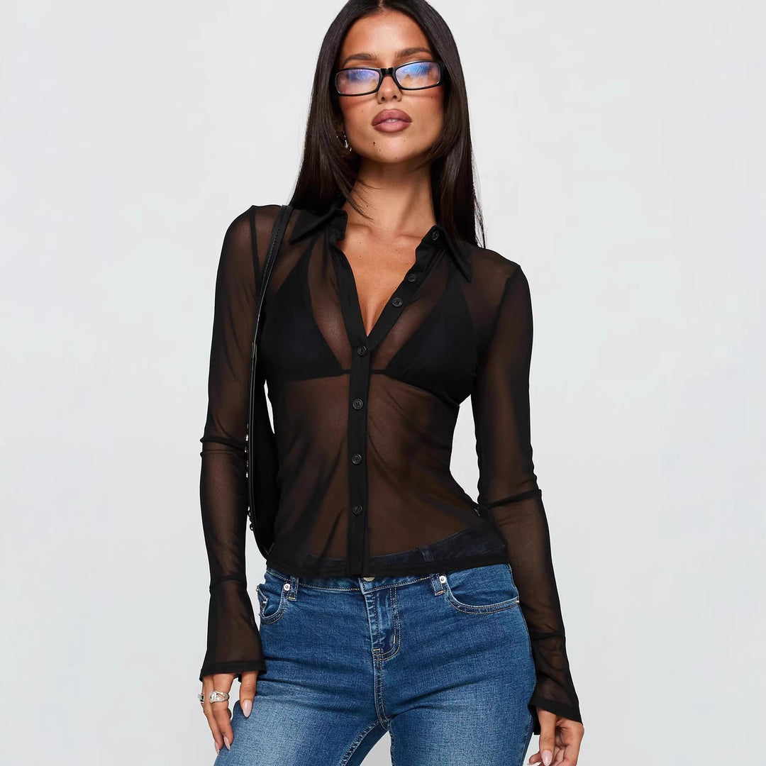 Damen Transparente Bluse mit sexy Design und feinen Knopfdetails Echo Archiv