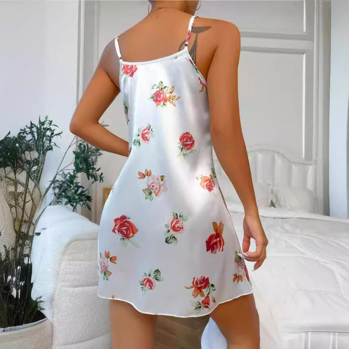 Damen Satin-Nachtkleid mit floralem Design und Spaghettiträgern Echo Archiv