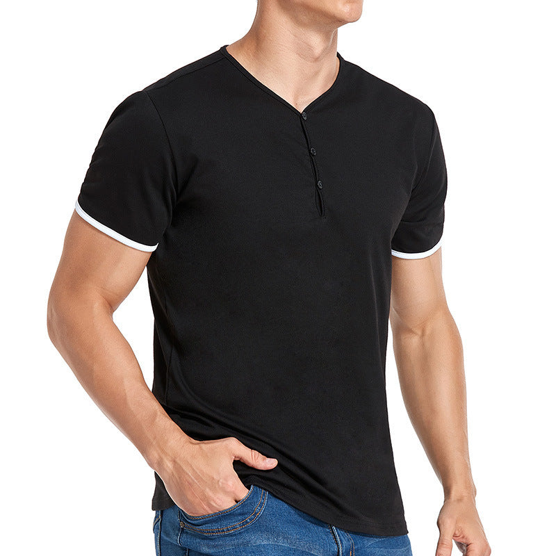 Herren Kurzarm Henley-T-Shirt mit modischem Stehkragen und detailreicher Knopfleiste Echoarchiv