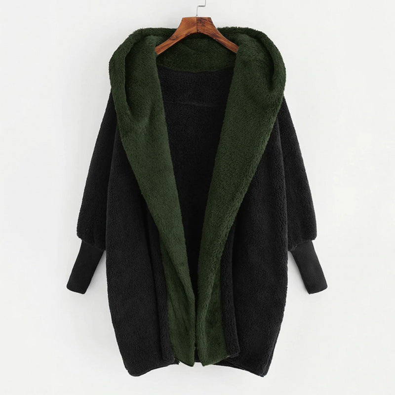 Damen Oversized Kunstfell-Kapuzenmantel mit kontrastierender Teddy-Innenseite und Rippbündchen Echo Archiv
