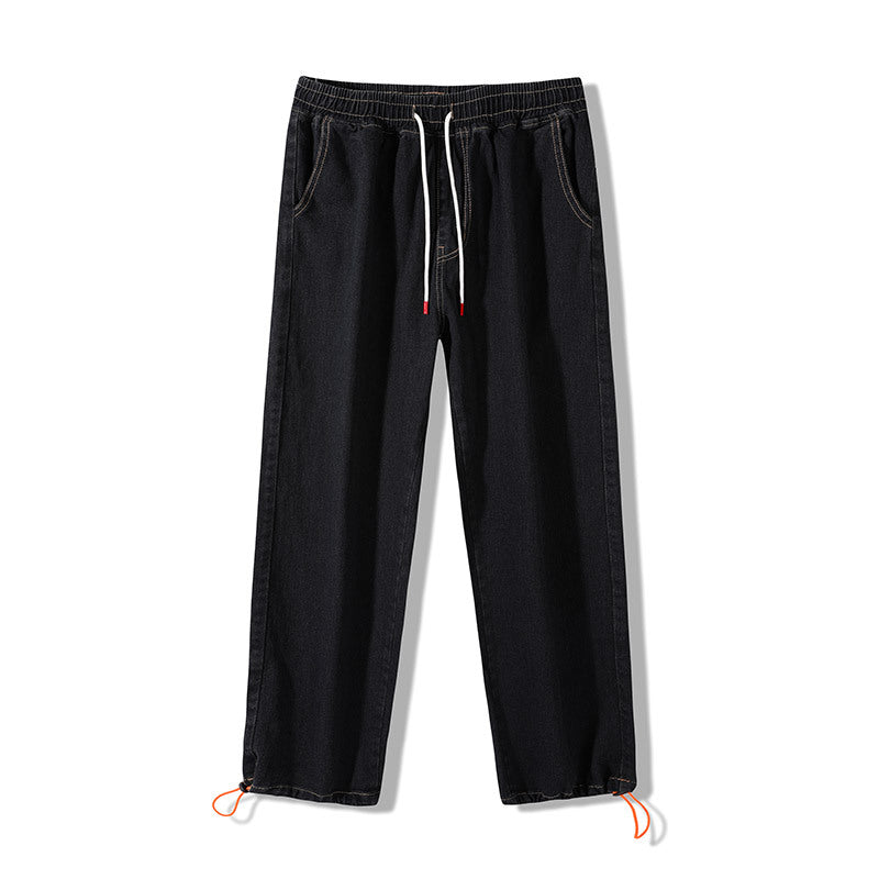 Herren Weite Denim-Jogginghose mit Elastbund, Tunnelzug & verstellbaren Beinabschlüssen Echoarchiv