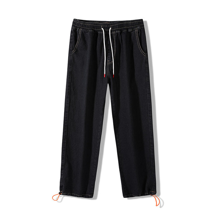 Herren Weite Denim-Jogginghose mit Elastbund, Tunnelzug & verstellbaren Beinabschlüssen Echoarchiv