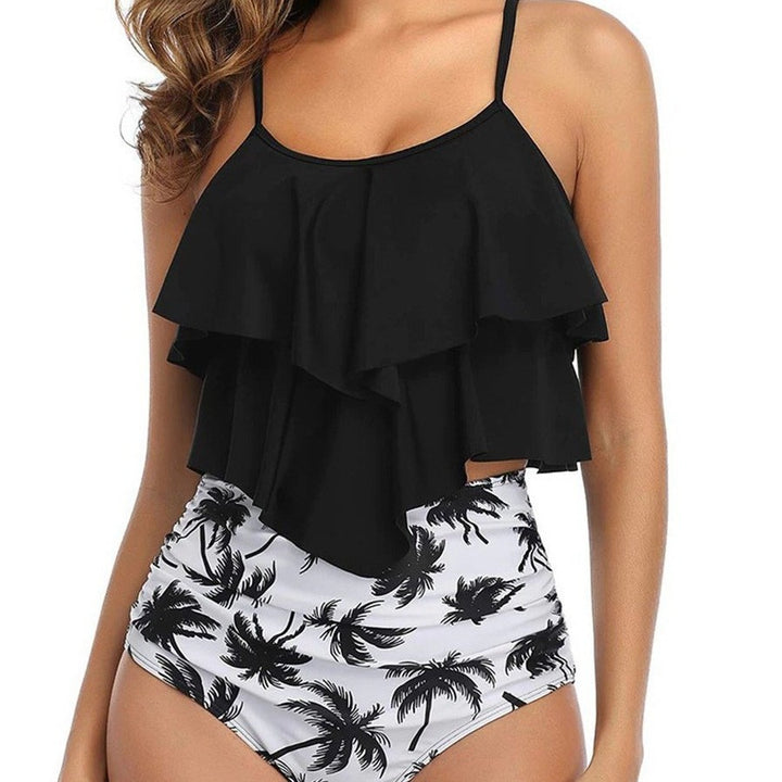 Damen Sportliches Tankini-Set mit fransigem Oberteil und hohem Bund Echo Archiv