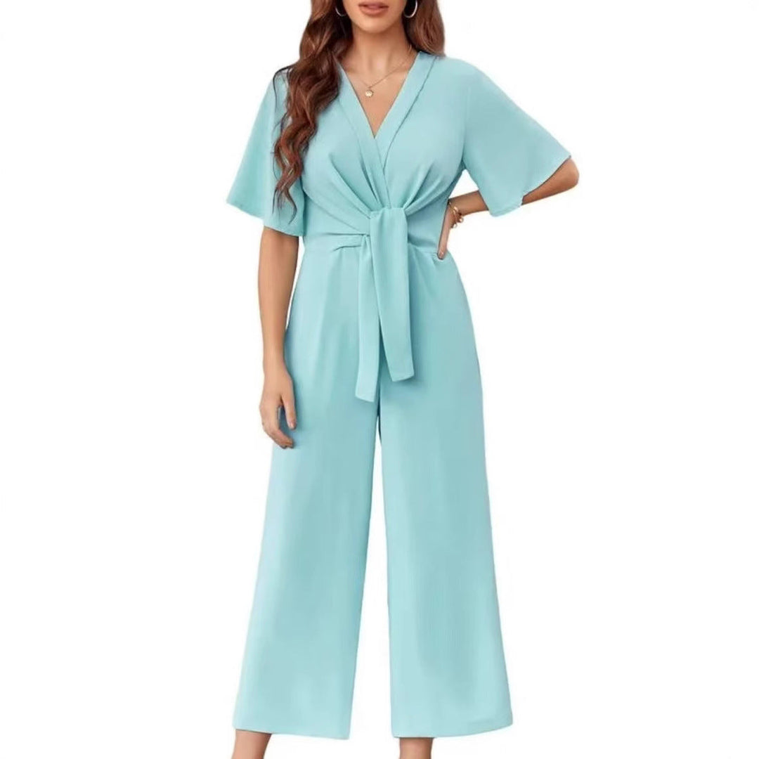 Damen Jumpsuit mit Taillenknoten und weitem Bein Echoarchiv