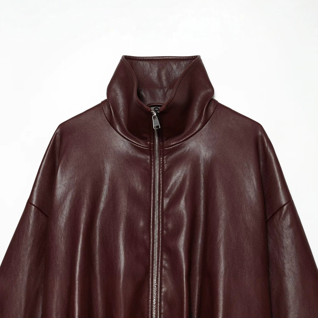 Damen Kurzer Kunstleder-Blouson mit hochabschließendem Stehkragen und Reißverschluss Echo Archiv