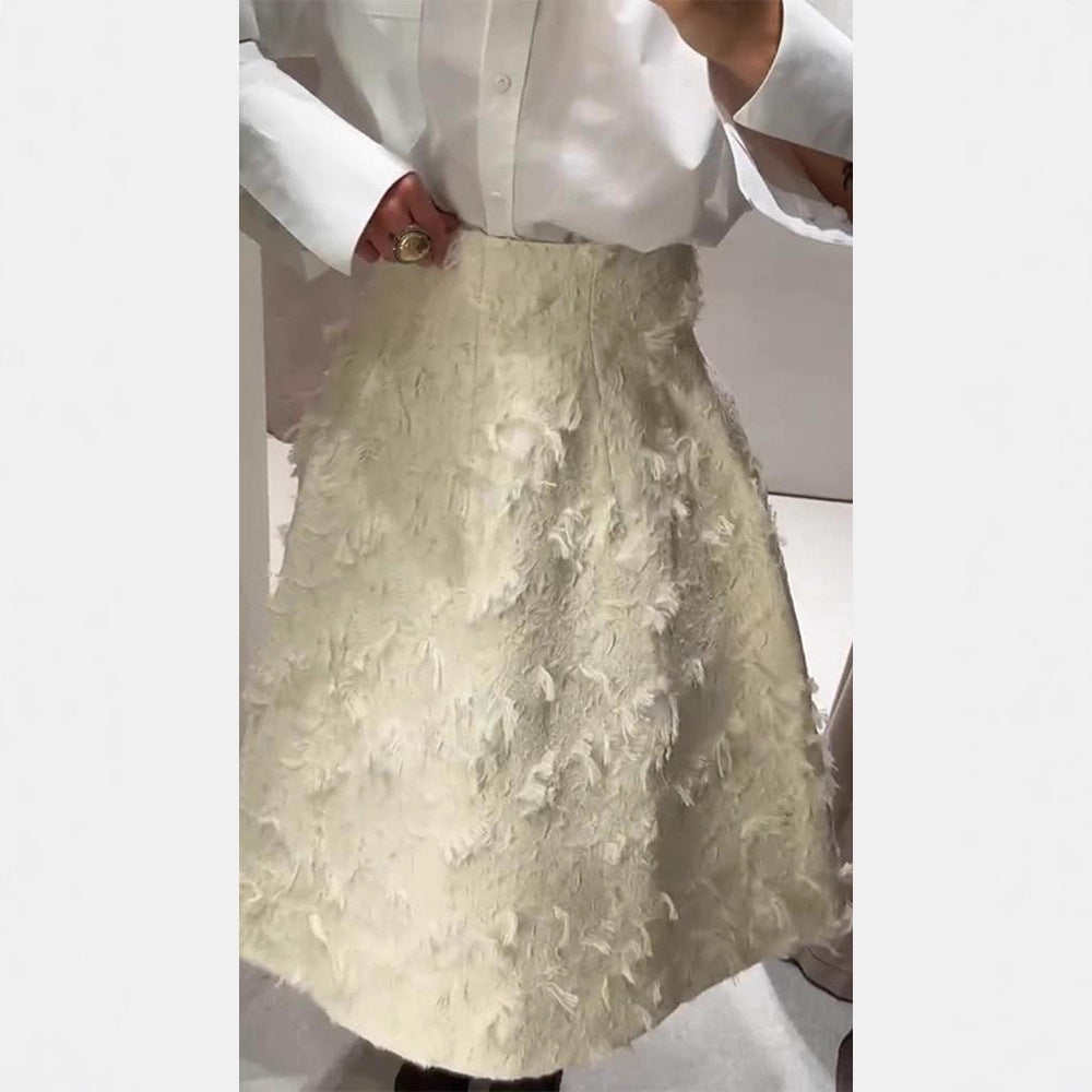 Damen Midirock mit hoher Taille und fransiger Struktur Echoarchiv