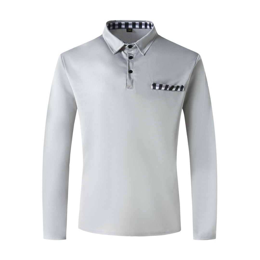Herren modernes Langarm-Polohemd mit stilvollem Karodetail Echoarchiv