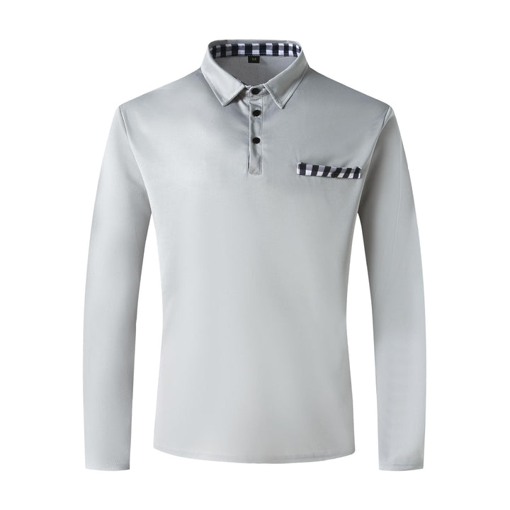 Herren modernes Langarm-Polohemd mit stilvollem Karodetail Echoarchiv