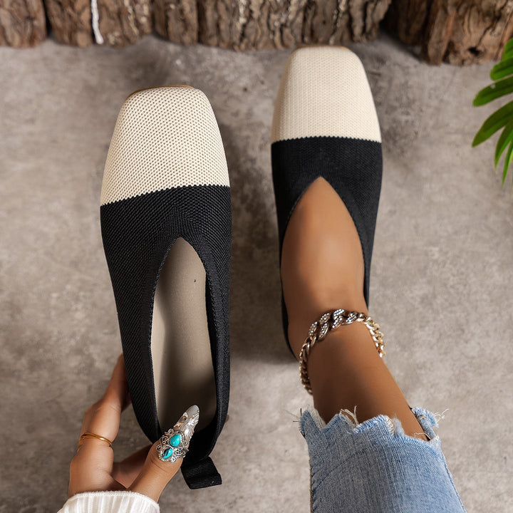 Damen Zweifarbige Strick‑Ballerinas mit quadratischer Kappe und elastischem Schaft Echo Archiv