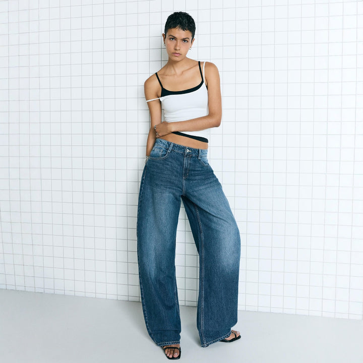 Damen nan hohe Taillenweite Palazzo-Denim mit weitem Bein und cleanem Five-Pocket-Design Echo Archiv
