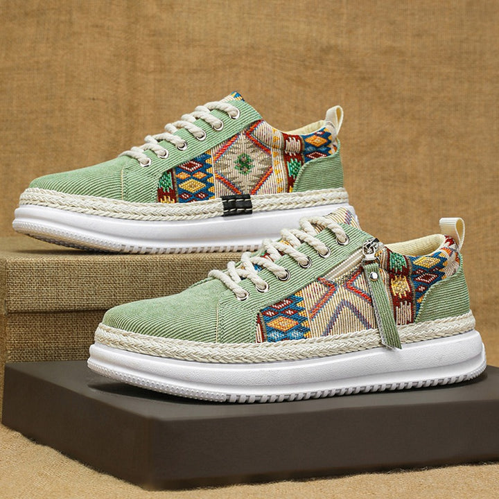 Damen espadrille-inspirierte Plateau-Sneaker mit gewebten Ethno-Einsätzen, seitlichem Reißverschluss und gedämpfter Leichtsohle Echo Archiv