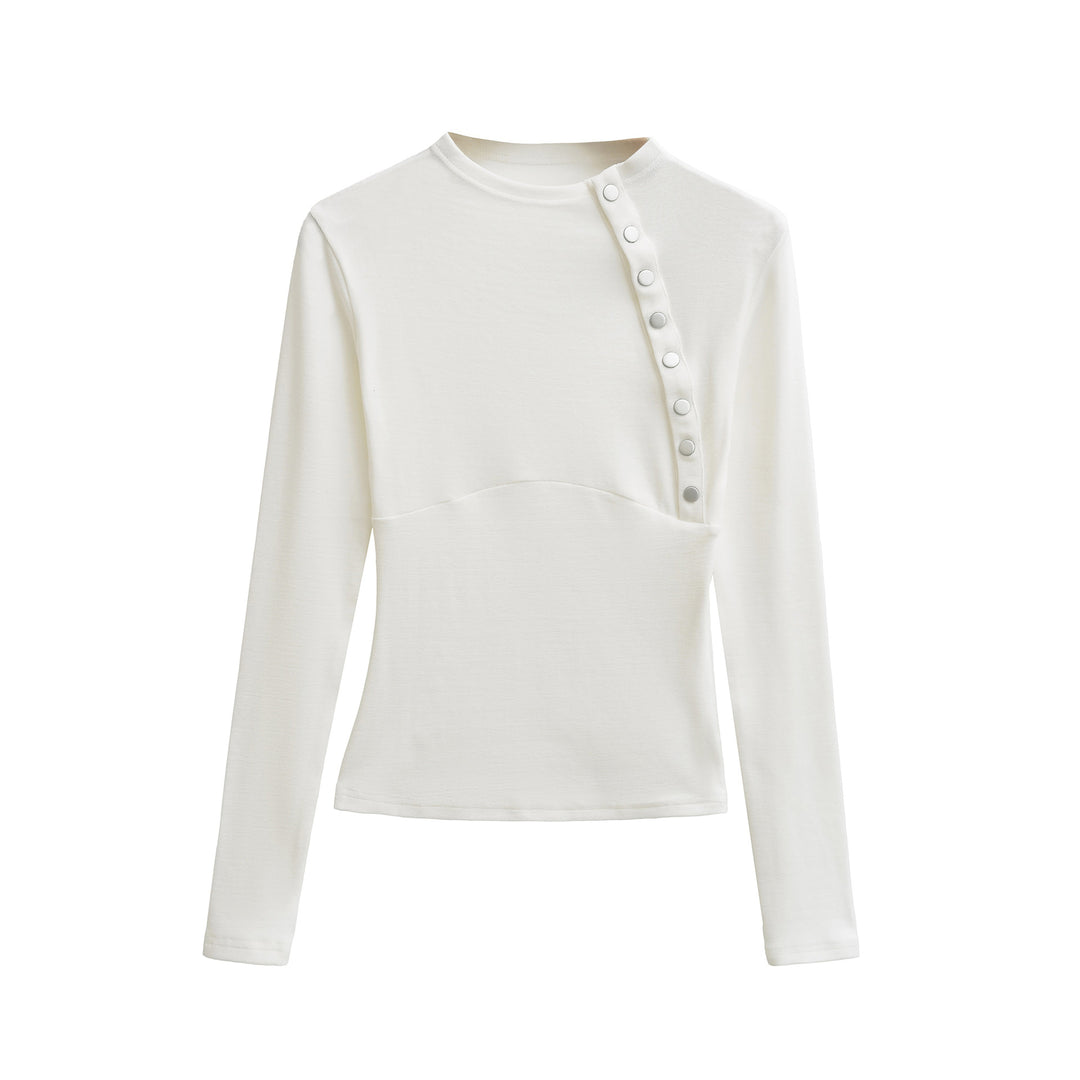 Damen Figurnahes Longsleeve mit asymmetrischer Druckknopfleiste Echoarchiv