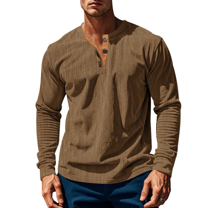 Herren Langarmshirt mit strukturiertem Design und Knopfleiste Echoarchiv