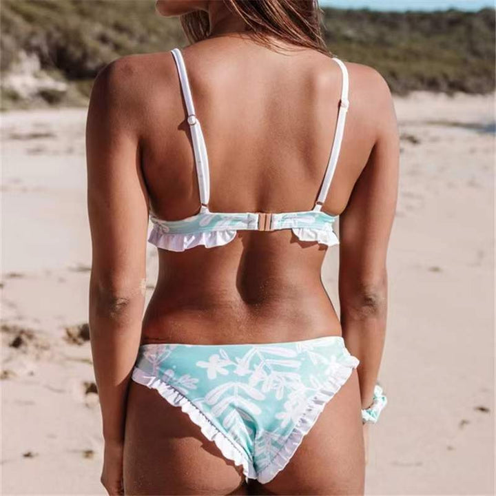 Damen Triangel-Bikini mit verspielten Rüschendetails und floralem Druck Echo Archiv