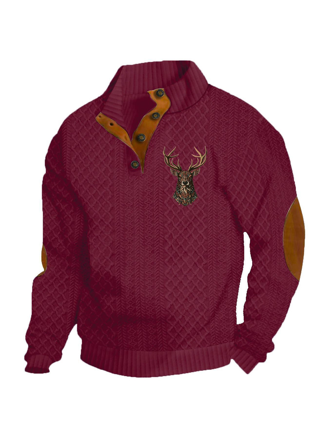 Herren nan Heritage-Strukturpullover mit Stehkragen Lederimitat-Besatz Ellenbogen-Patches und Halbknopfleiste Echo Archiv