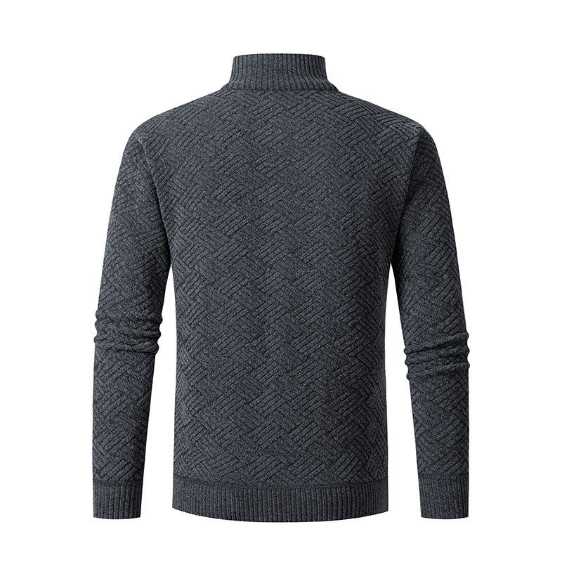 Herren Thermo-Strickjacke mit durchgehendem Reißverschluss, gefüttertem Stehkragen und geometrischem Strukturmuster Echo Archiv