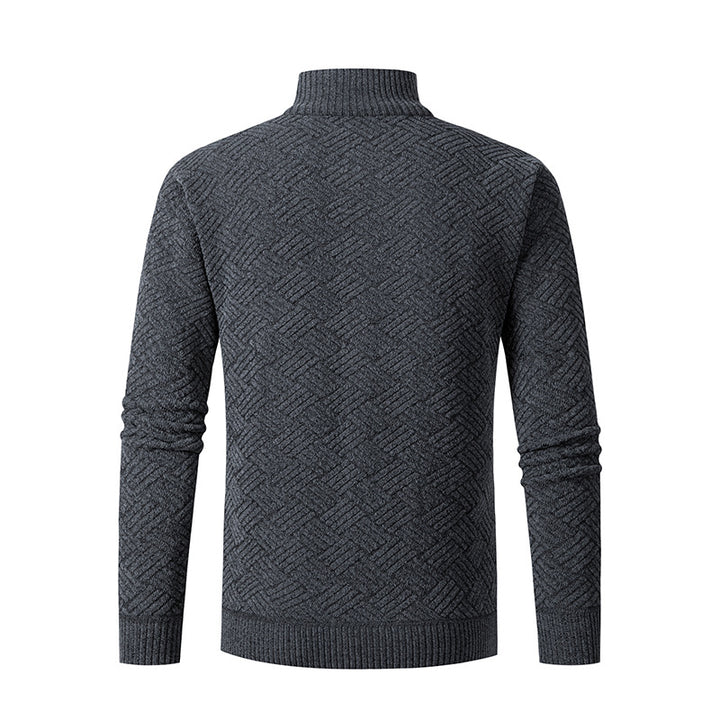 Herren Thermo-Strickjacke mit durchgehendem Reißverschluss, gefüttertem Stehkragen und geometrischem Strukturmuster Echo Archiv