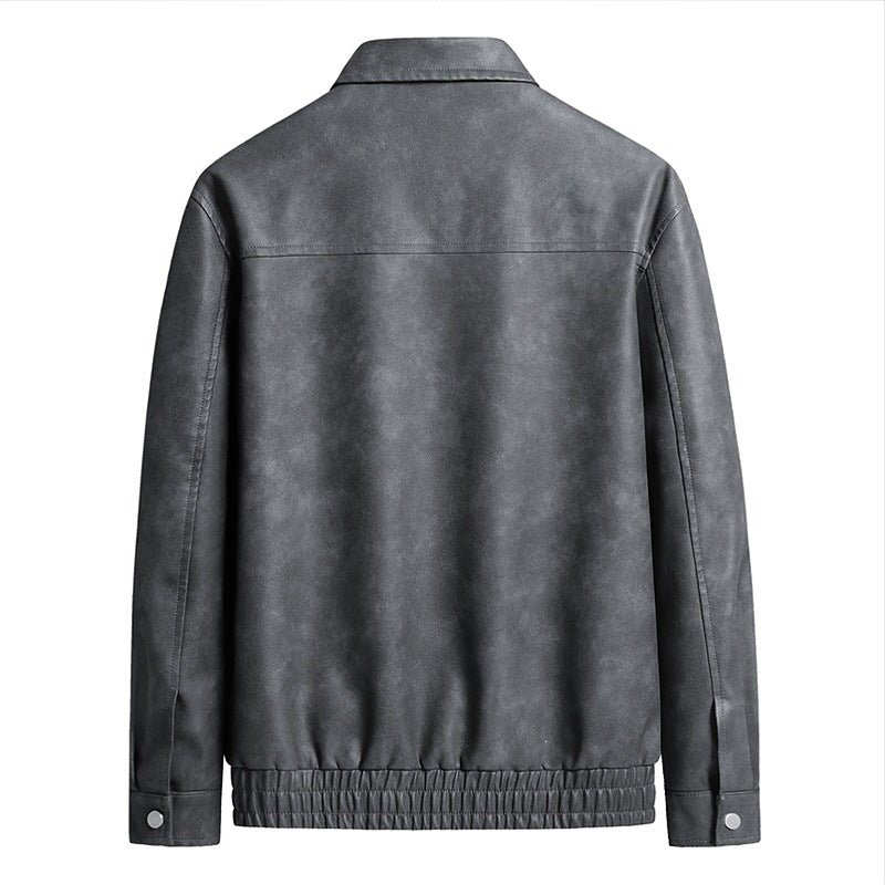 Herren Kurz geschnittene Kunstlederjacke im Vintage‑Look mit Hemdkragen & durchgehendem Reißverschluss Echoarchiv