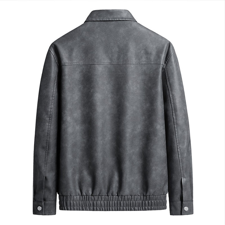 Herren Kurz geschnittene Kunstlederjacke im Vintage‑Look mit Hemdkragen & durchgehendem Reißverschluss Echoarchiv