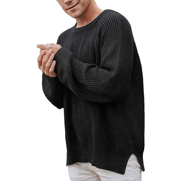 Herren Grob gestrickter Pullover mit lässigem Schnitt und seitlichen Schlitzen Echoarchiv