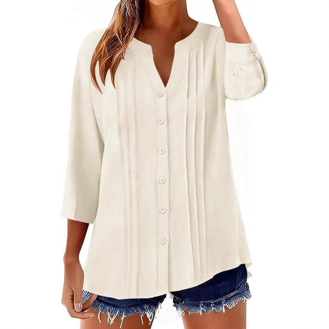 Damen Lockeres Tunikashirt mit Kellerfalten und dreiviertel Ärmeln Echo Archiv