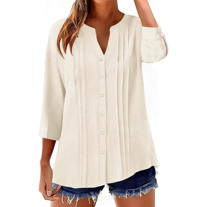 Damen Lockeres Tunikashirt mit Kellerfalten und dreiviertel Ärmeln Echo Archiv