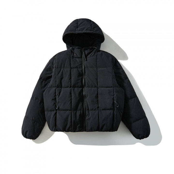 Unisex Weitgeschnittene gesteppte Kapuzenjacke mit Quadratsteppung und elastischem Saum Echo Archiv