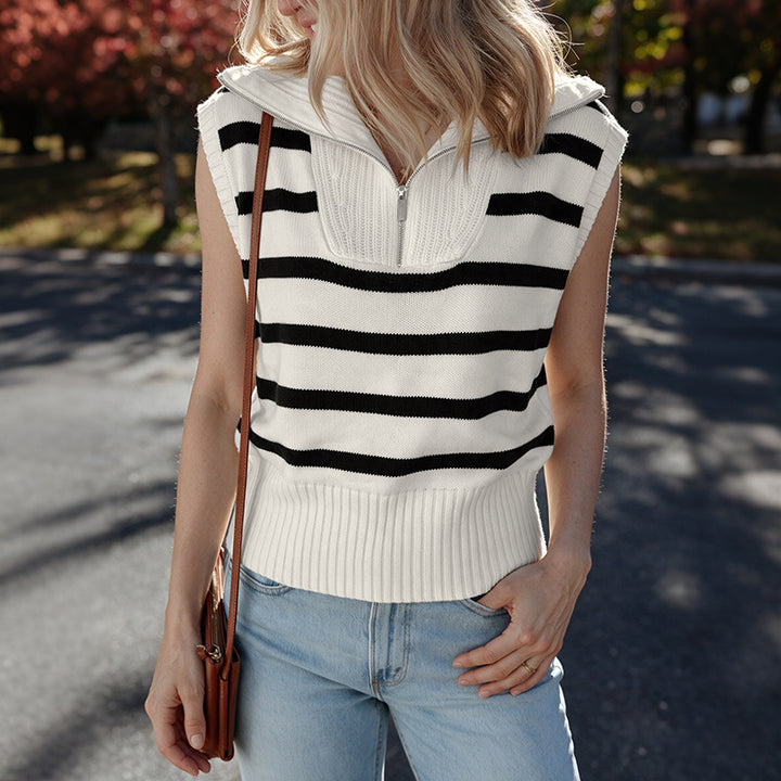 Damen Modisches Streifen-Pullover mit kurzem Schnitt Echo Archiv