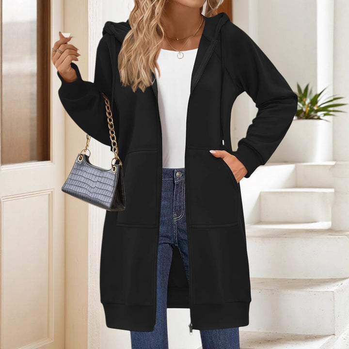 Damen Langer Zip‑Hoodie mit Oversize‑Silhouette, Kängurutaschen und Rippbündchen – Auréline