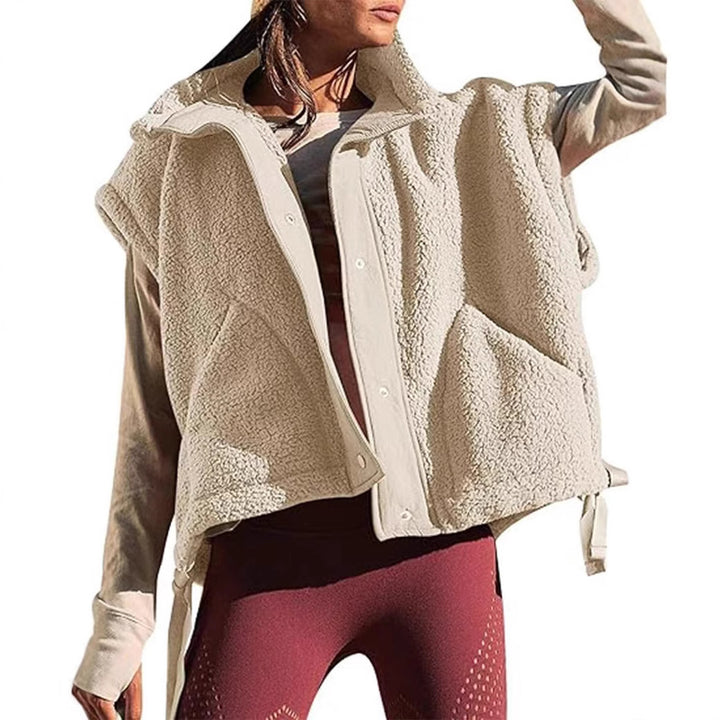 Damen Oversized Teddyweste mit Stehkragen, Druckknopfverschluss und Tunnelzug Echoarchiv