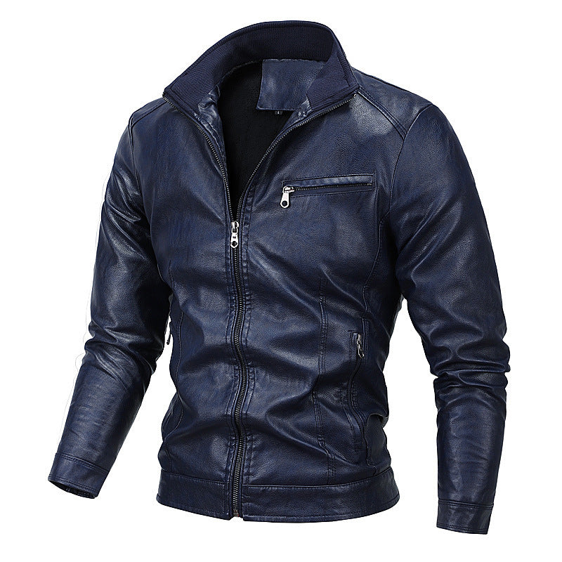 Herren Slim-Fit Kunstlederblouson mit Stehkragen und Reißverschlusstaschen Echo Archiv
