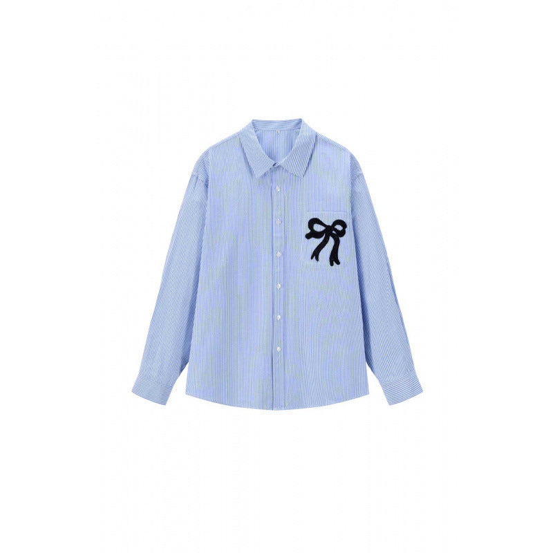Damen Oversize-Casual-Hemd mit feinem Nadelstreifen und dekorativer Schleifen-Applikation Echo Archiv