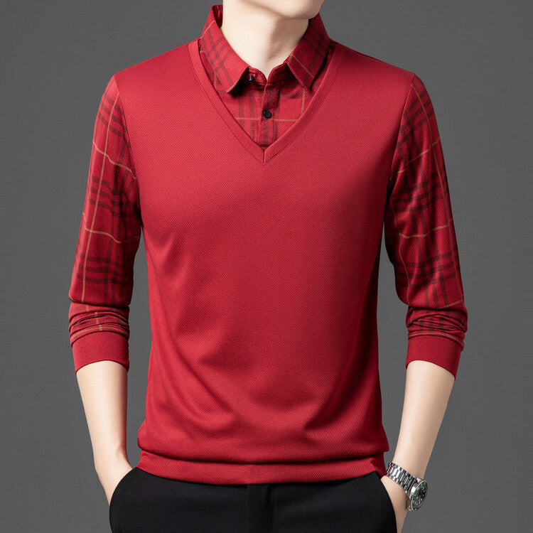 Herren eleganter V-Pullover mit strukturierten Ärmeln Echoarchiv