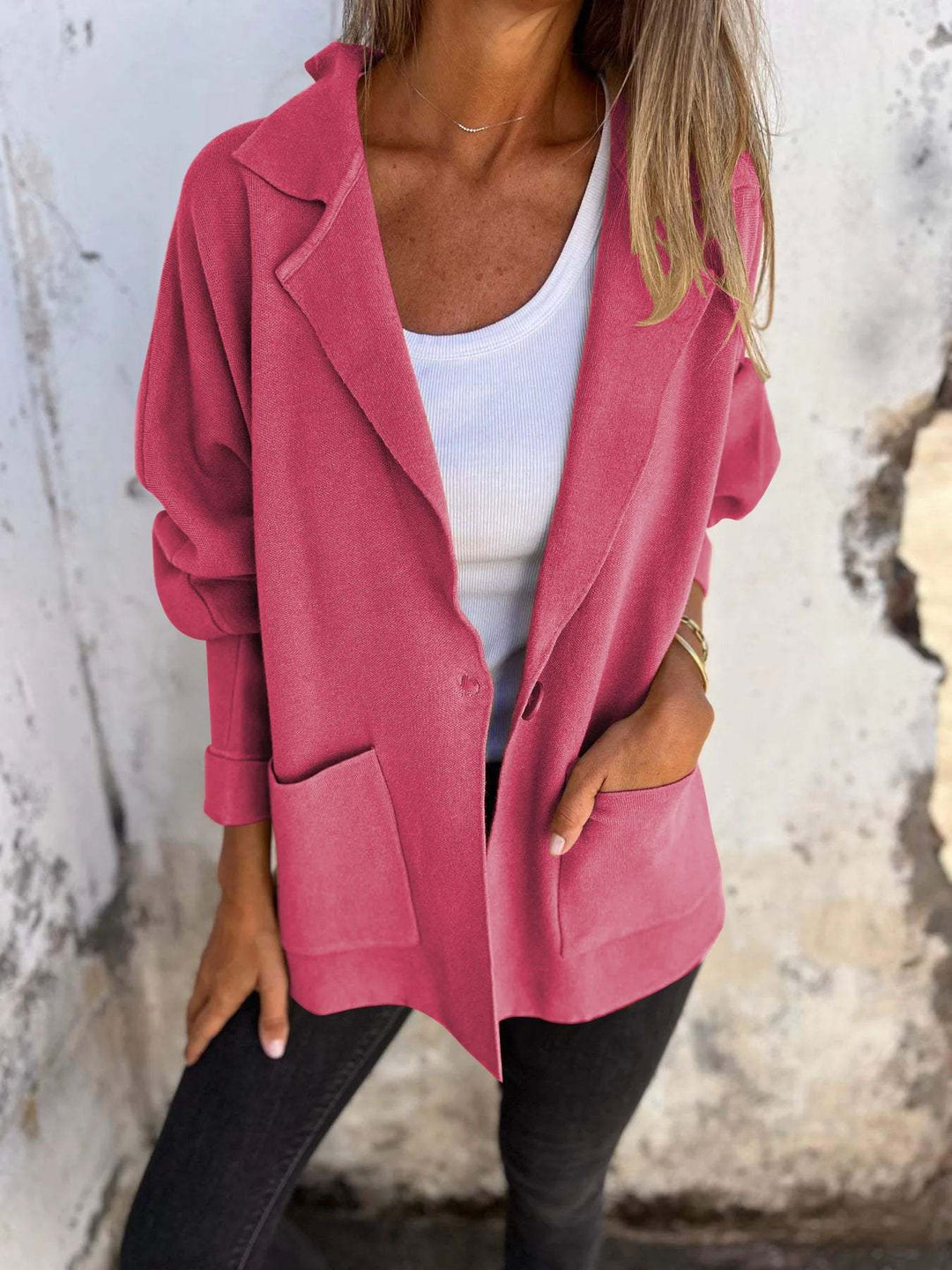 Damen Lässiger Oversize-Blazer mit praktischen Taschen und Knopfverschluss Echoarchiv