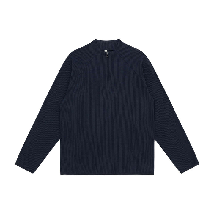 Unisex Waffelstruktur-Halbzip-Pullover mit kurzem Reißverschluss und kastiger Silhouette Echoarchiv