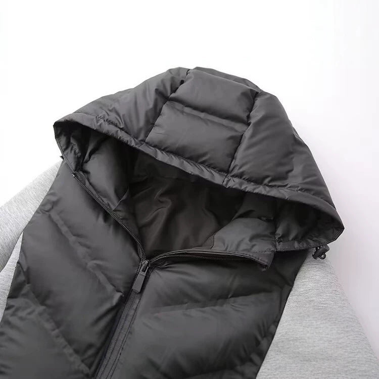 Damen Kapuzen-Hybridjacke mit gesteppter Front und Sweat-Ärmeln Echoarchiv