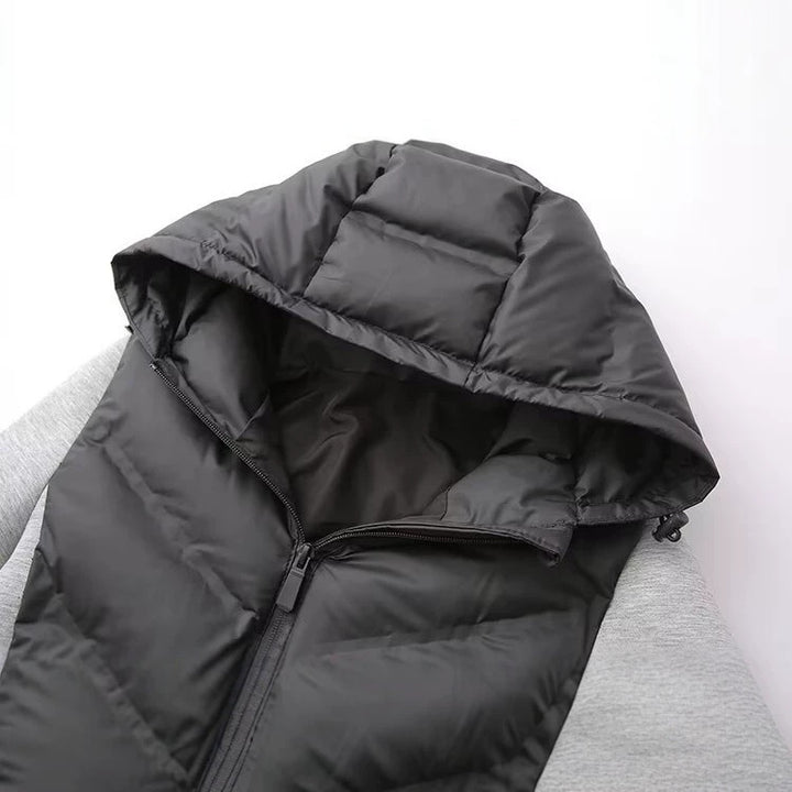 Damen Kapuzen-Hybridjacke mit gesteppter Front und Sweat-Ärmeln Echoarchiv