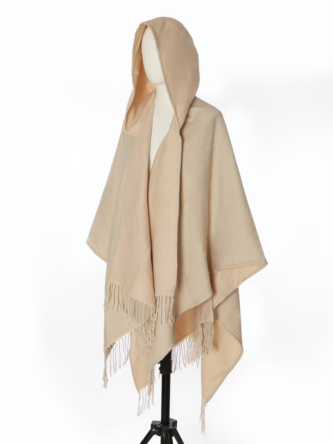 Damen Kapuzencape aus Wollmix mit Wendefunktion und Fransensaum – Montévia