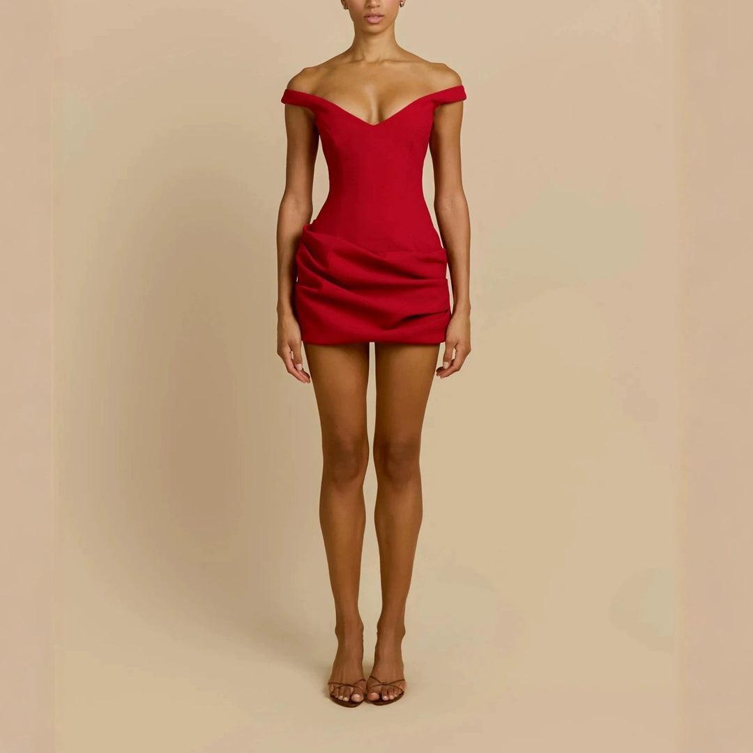 Damen Elegantes schulterfreies Minikleid mit raffiniertem Drapierungsdesign Echo Archiv