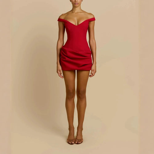 Damen Elegantes schulterfreies Minikleid mit raffiniertem Drapierungsdesign Echo Archiv