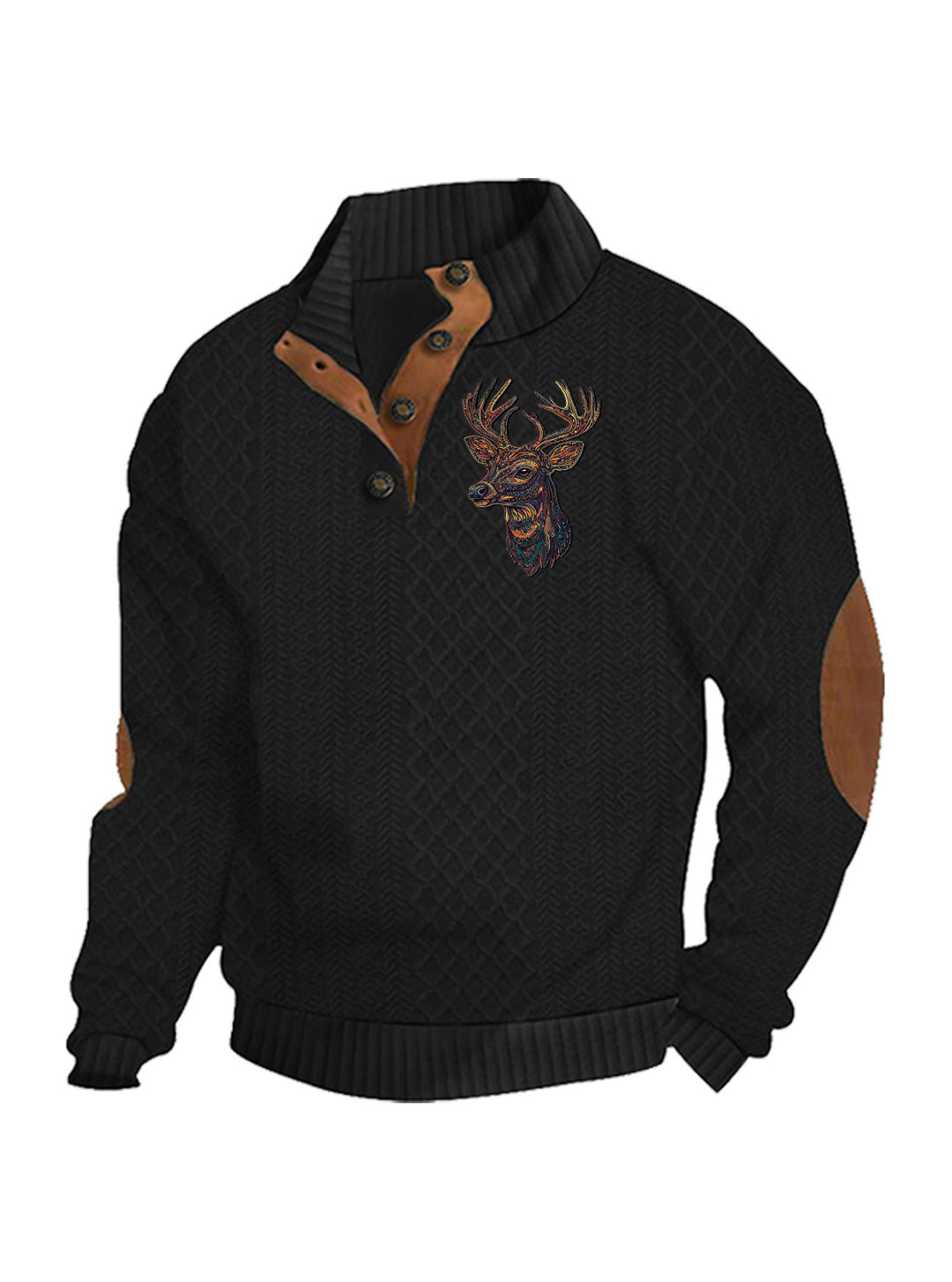Herren nan Heritage-Strukturpullover mit Stehkragen Lederimitat-Besatz Ellenbogen-Patches und Halbknopfleiste Echo Archiv