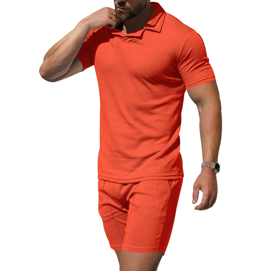 Herren Poloshirt und Shorts-Set aus hautfreundlichem, elastischem Material mit modischem Kragen Echoarchiv