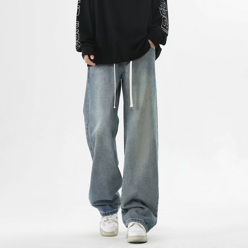 Herren Oversized Jeanshose mit weitem Schnitt und verstellbarem Bund Echoarchiv
