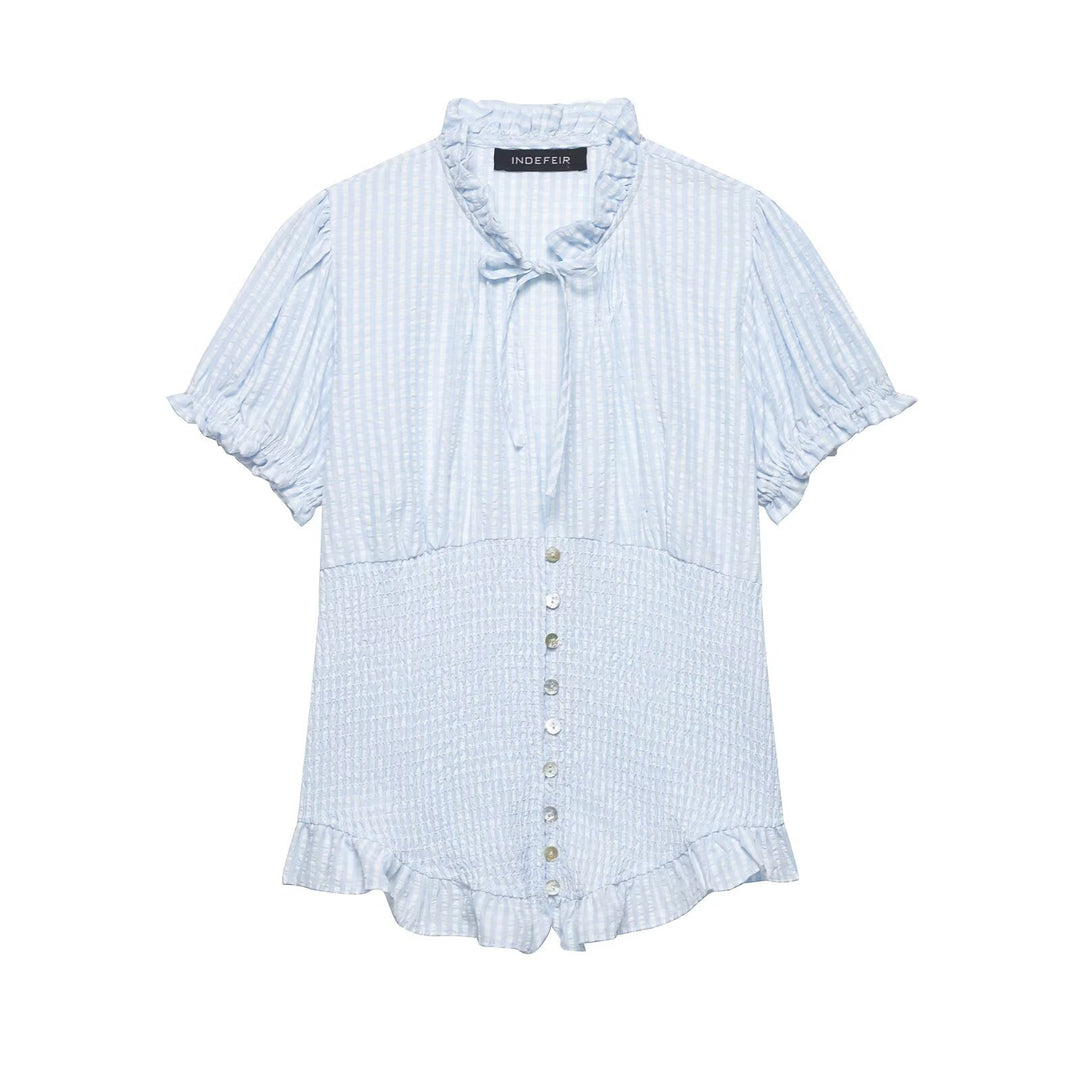 Damen Rüschenbluse mit geschlitztem Kragen und Knopfdetails Echo Archiv